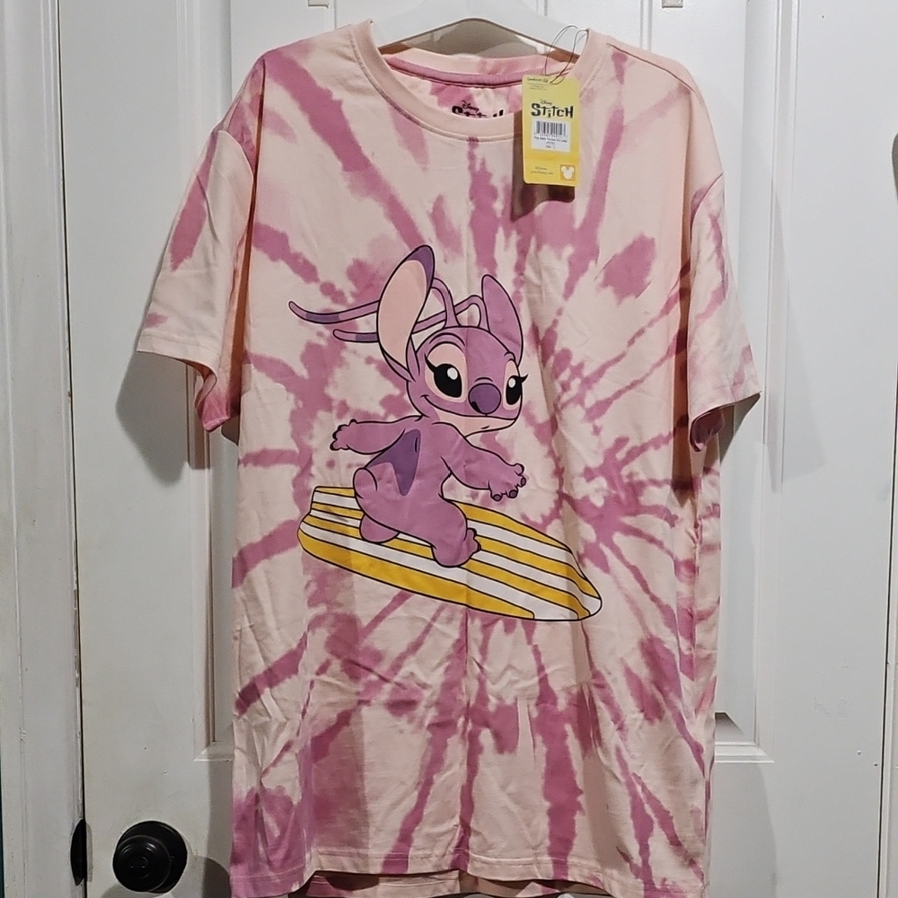 Disney Pink Tie-Dye Stitch Surfing T-Shirt